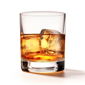 Glass of whiskey or whisky or american bourbon isolated