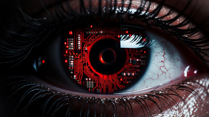 cyborg eye, computer vision, vision improvement concept, correction, surveillance system, idea microelectronics and people