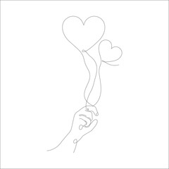 Hand holding heart as love symbol illustration in continuous line drawing. Minimalist World Charity Day concept.