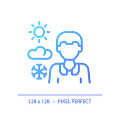 2D pixel perfect gradient weather newscaster icon, isolated vector, thin line blue illustration representing journalism.