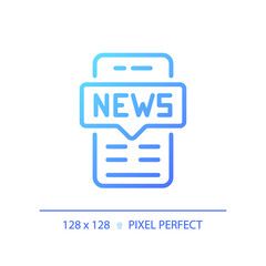 2D pixel perfect gradient mobile news icon, isolated vector, thin line blue illustration representing journalism.