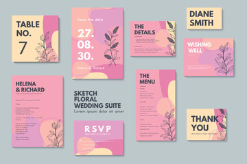 Naklejka premium Wedding invitation, thank you card, save the date cards. Wedding set. RSVP card