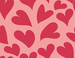 Beautiful decorative Valentine vector seamless pattern with red hearts
