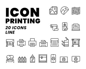 Icon Pack Digital Printing or printer in line style