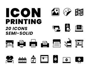 Icon Pack Digital Printing or printer in solid black color