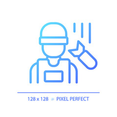 2D pixel perfect media technician gradient icon, isolated vector, thin line blue illustration representing journalism.