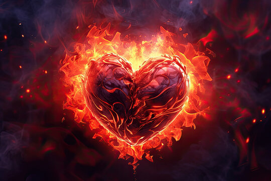 Broken Heart in Fire valentines Sadmess, Generative AI