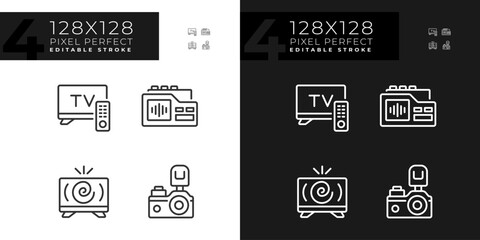 2D pixel perfect simple collection of dark and light icons representing journalism, editable thin linear illustration.