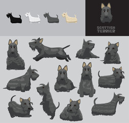 Dog Scottish Terrier Blue Coat Cartoon Vector Illustration Color Variation Set