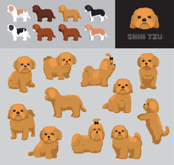 Dog Shih Tzu Blonde Brown Coat Cartoon Vector Illustration Color Variation Set