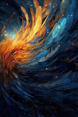 Feathers in outer space, beautiful artistic painting for interior decoration