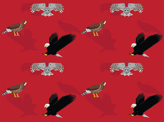 Bald Eagle Owl Bird of Prey Cartoon Seamless Wallpaper Background