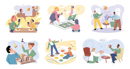 Game together. Family fun. Friendship time. Vector illustration. Family time becomes more meaningful when we engage in interactive activities like playing games Board games offer endless possibilities