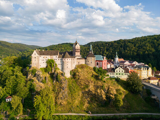 The beautiful city of Loket in the Czech Republic, the beautiful center at the top is the castle of Loket