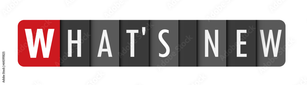Poster what's new dark gray vector typography banner with initial letter highlighted in red