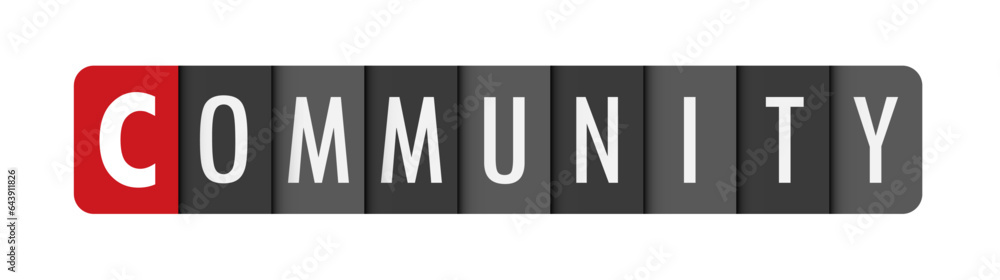 Poster community dark gray vector typography banner with initial letter highlighted in red