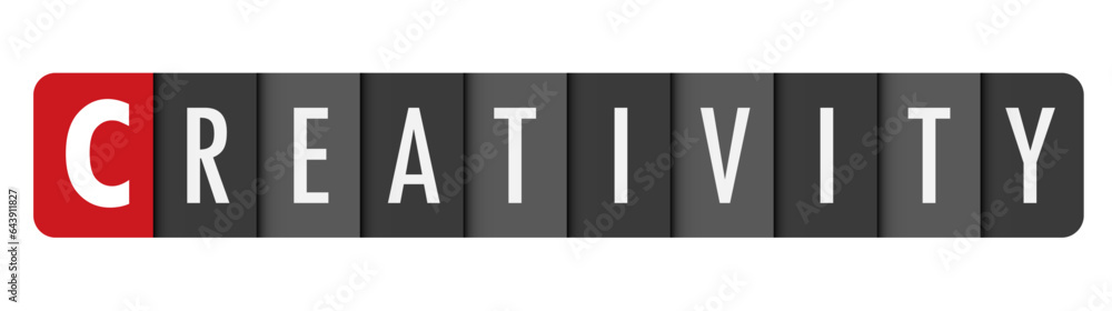 Poster creativity dark gray vector typography banner with initial letter highlighted in red