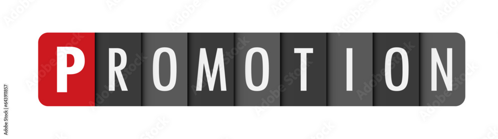 Poster promotion dark gray vector typography banner with initial letter highlighted in red