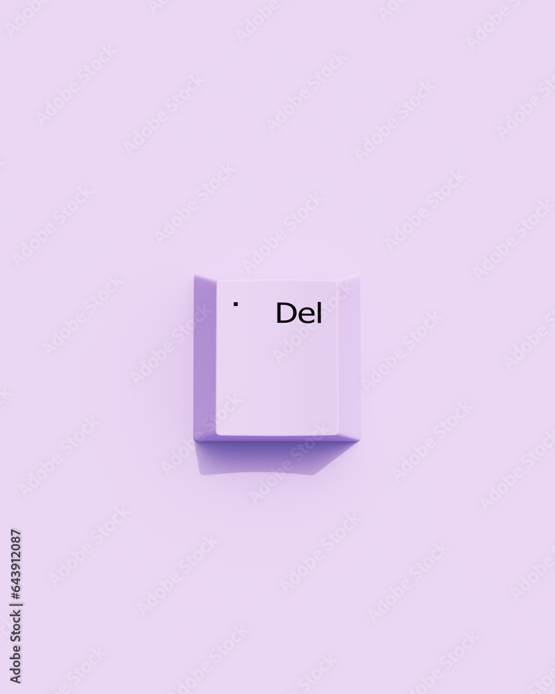 Poster lavender del delete keyboard key text sign square tile pale purple background top view 3d illustrati