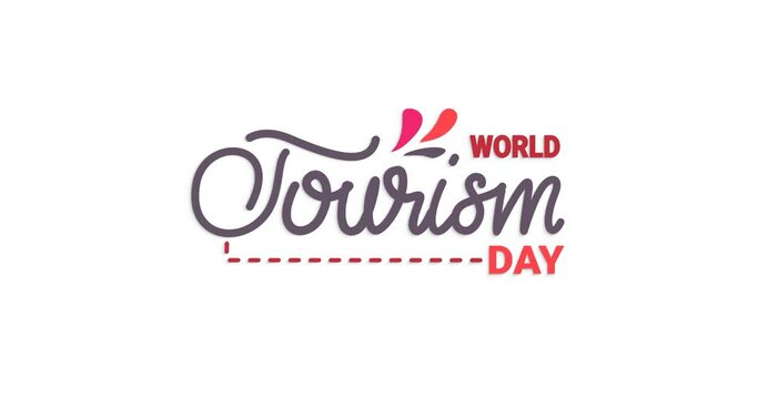 World Tourism Day. Handwritten text animation with alpha channel. Perfect for campaigns, events and festivals. Transparent background. Easy to put into any video