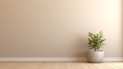 empty room interior background beige wall pot with wooden floor