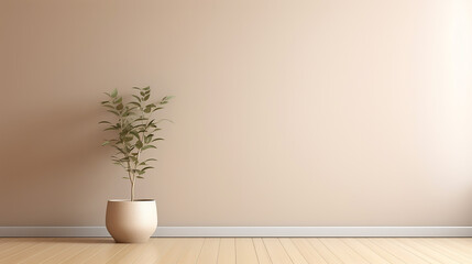 Fototapeta na wymiar empty room interior background beige wall pot with sunlight