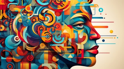 Obraz premium Vibrant, intersecting geometric shapes representing the intricate and interconnected aspects of mental well-being