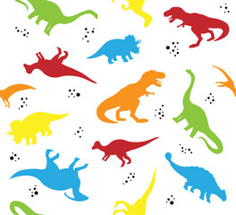 Seamless background of colorful dinosaurs, vector illustration for fashion, poster, wallpaper, sticker, cover designs