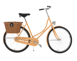 Classic bike with basket isolated on transparent background. 3d rendering - illustration