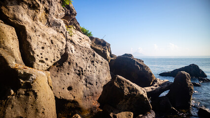 rocks that line the beach