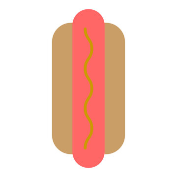 Colored icon depicting a hot dog, bread and sausage with mustard. Popular type of fast food