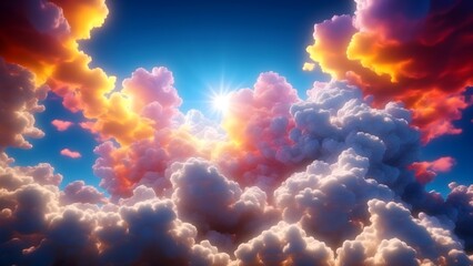 Enchanting 3D Cloudscape: Vivid Colors and Celestial Wonders Unveiled in Mesmerizing Art