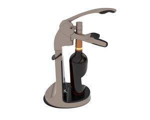 Wine bottle opener isolated on transparent background. 3d rendering - illustration