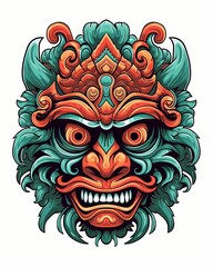 Brightly colored scary monster mask isolated on plain background