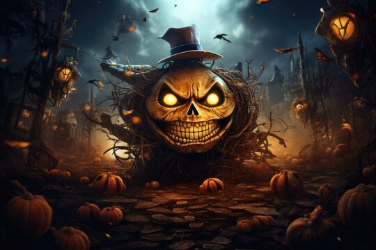 Halloween festival and alarm clock background. Generative AI