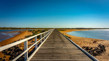 Footbridge across the water to Babbage island in Carnarvon, WA, Australia