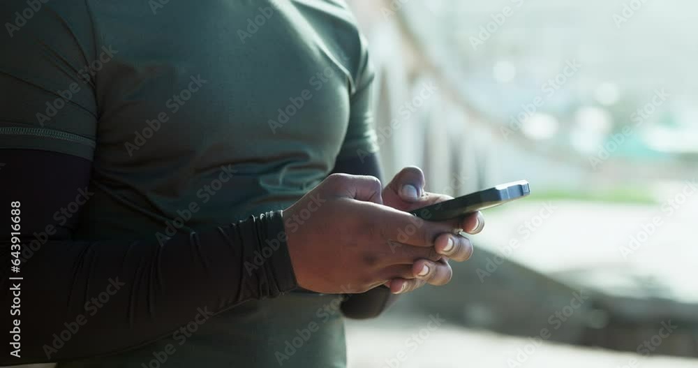 Poster hands, person with smartphone and typing, social media and chat with communication, online and conne