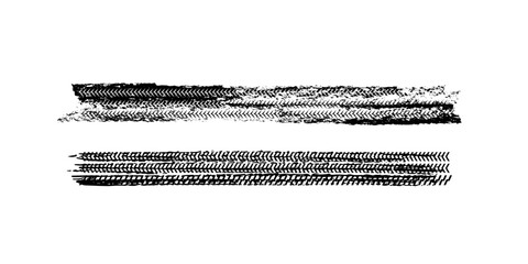 Set of two grunge black tire track silhouettes. vector illustration