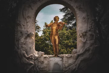 Zelfklevend Fotobehang Wenen The Johann Strauss Monument in a Dark Mood - Vienna, Austria