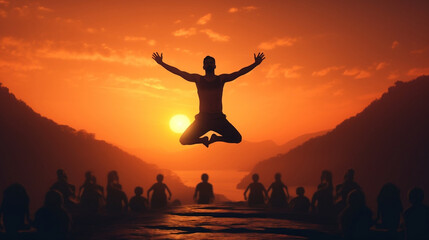 Fototapeta na wymiar Surya Namaskar, sun salutation is a set of morning yoga exercises.