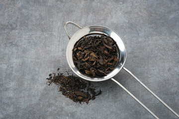 Dried tea leaves, copy space
