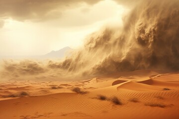 Fototapeta na wymiar an intense sandstorm in the arid landscape. CGI illustration. Generative AI