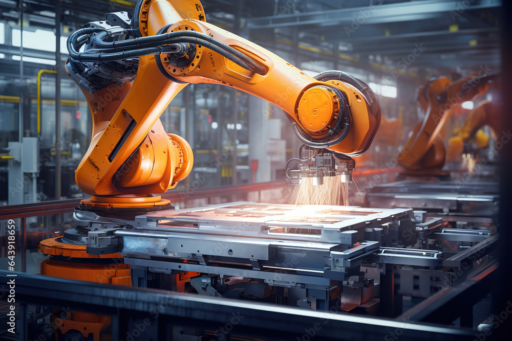 Poster industrial machine robot, smart modern factory automation using advanced machines