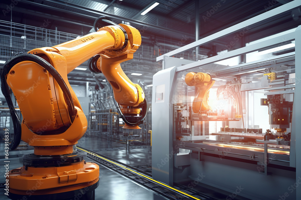 Poster industrial machine robot, smart modern factory automation using advanced machines