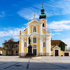 Gyor, Hungary. Carmelite Church in the historical center of Gyor.