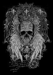 Skull with wings design on black base 