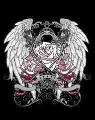 rose heart design print with wings 