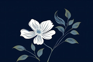 Dark blue background, white flower silhouette, vector, flat design AI Generated