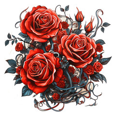 Watercolor red rose flowers T-shirt Design, roses entwined in an intricate Celtic, Generative Ai
