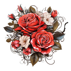 Watercolor red rose flowers T-shirt Design, roses arranged in a heart shape, Generative Ai